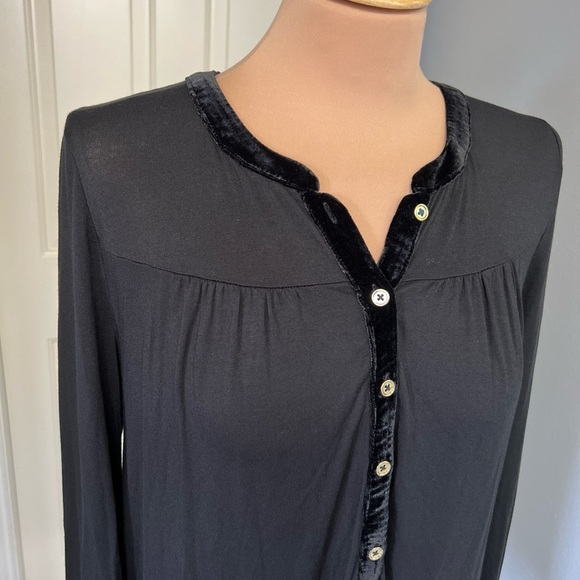 Boden Black Velvet Trim Bell Sleeve Nadine Top Witchy Whimsigoth Goth Holiday - Picture 2 of 9